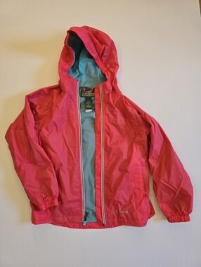 L.L. Bean Rain Jacket Kids Girls Size 10 Bright Pink Hooded Lightweight Zip Up
